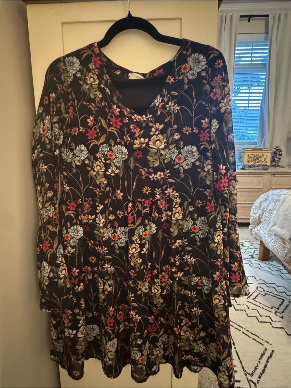Altar'd State Black Floral Blouse with Multicolor Blooms